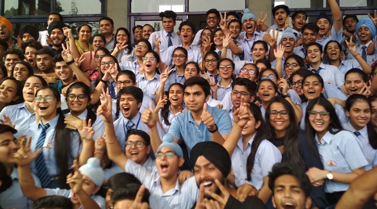 The ICSE, ISC results 2018 were declared today. Students cheer at a school in Punjab. (Express Photo by Gurmeet Singh) 