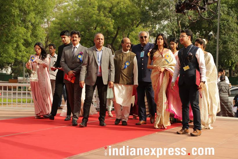 Janhvi Kapoor and Khushi with Sandeep Marwah at the National Film Awards