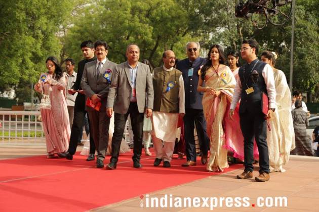 Janhvi Kapoor and Khushi with Sandeep Marwah at the National Film Awards
