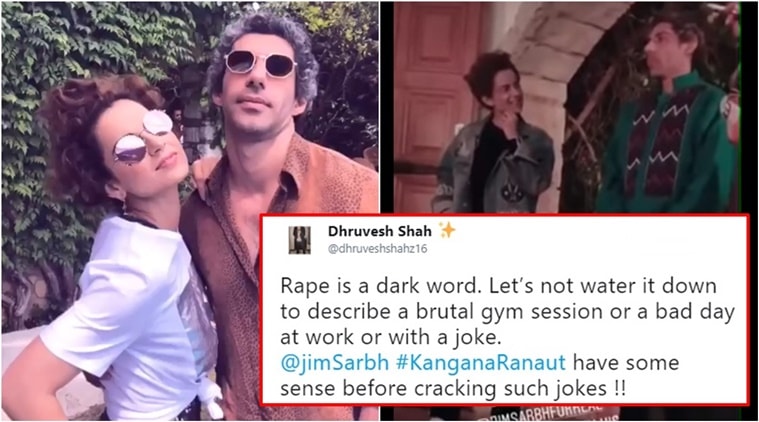 Kangana ranaut, Kangana ranaut laughing at rape jokes, kangana ranaut laughing with jim sarbh, kangana ranaut jim sarbh, kangana ranaut jim sarbh rape jokes, kangana ranaut at cannes, kangana ranaut Jim sarbh Cannes 2018, Indian express, Indian express news
