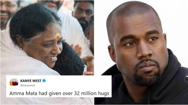 kanye west, Kim Kardashian, Mata Amritanandamayi, Mata Amritanandamayi kanye west, indian hugging siant, indian hugging guru, viral news, social media news, indian express