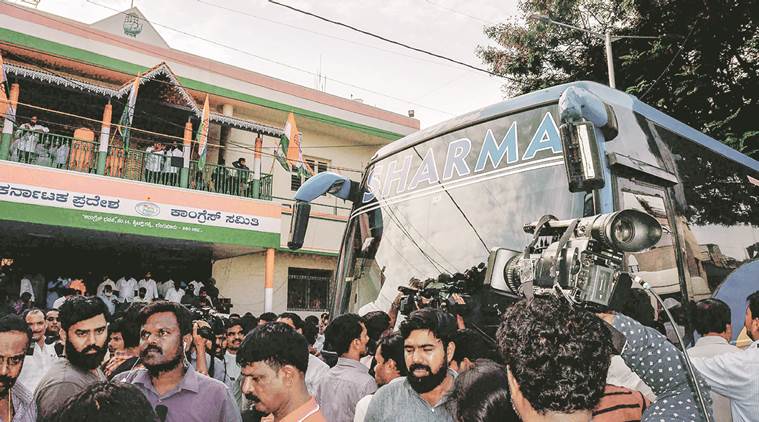 Last resort: Nervous Congress and JD(S) MLAs board a bus to Kochi