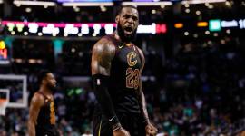 Cleveland Cavaliers forward LeBron James (23) celebrates after drawing foul against the Boston Celtics during the fourth quarter in game seven of the Eastern conference finals of the 2018 NBA Playoffs at TD Garden.