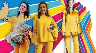 Manushi Chhillar, Manushi Chhillar latest photos, Manushi Chhillar fashion, Manushi Chhillar Mr World event, Manushi Chhillar Shivani Awasty, Manushi Chhillar pantsuits, Manushi Chhillar yellow outfits, indian express, indian express news