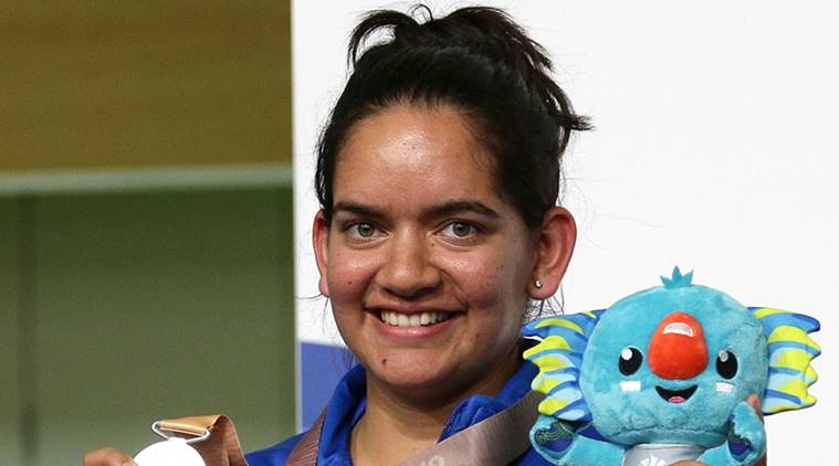 Anjum Mougil after winning a medal at the 2018 Commonwealth Games in Gold Coast