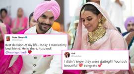 neha dhupia, neha dhupia marriage, neha dhupia gets married, twitterati shocked, neha dhupia marriage pics, neha dhupia twitter post, indian express, indian express news