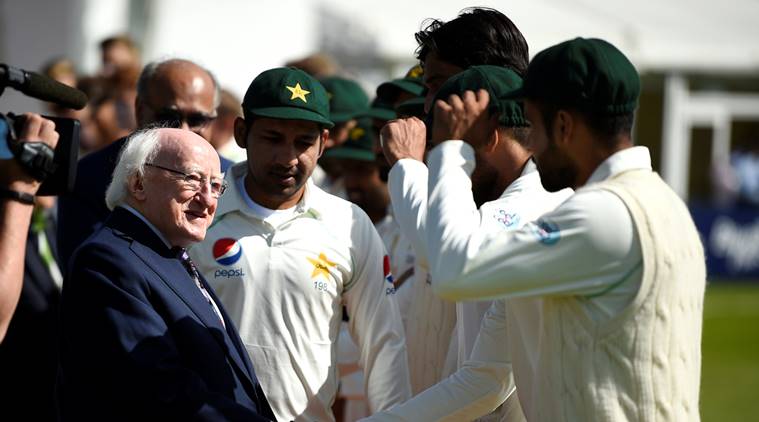 President of Ireland Michael D. Higgins greets the Pakistan Cricket team before play