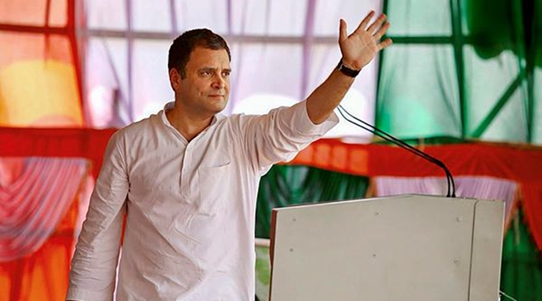 Karnataka Assembly Elections 2018: Congress president Rahul Gandhi waves during a public meeting at Bheemanna Khandre Institute of Technology Ground in Aurad. (PTI)