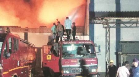 Rajkot fire, groundnut warehouse fire, Shapar-Veraval, gujarat, India news, indian express news