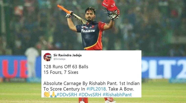 ipl 2018, ipl matches, DD vs SRH, Risabh Pant century, DD vs SRH Rishabh Pant, Rishabh Pant in DD, Rishabh Pant score, Rishabh Pant IPL 2018, Twitter reactons, Indian Express, Indian Express News