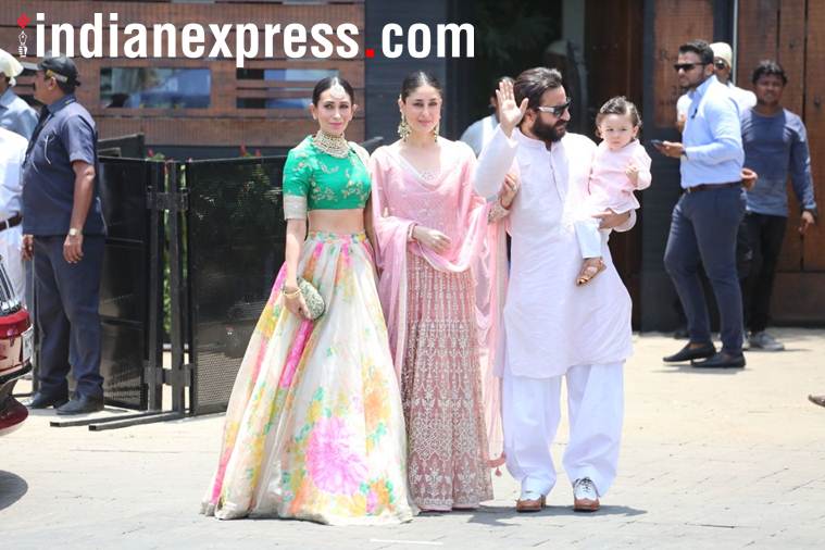 karisma, kareena, saif and taimur at sonam's wedding