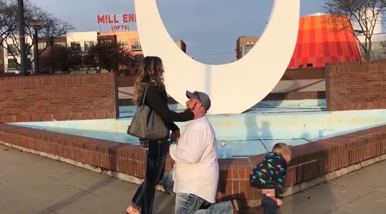 VIDEO Epic proposal fail! Kid drops pants to pee as dad goes down on one knee Trending News,The Indian Express image photo