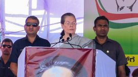 Karnataka Assembly Elections 2018: UPA chairperson Sonia Gandhi at a rally in Vijaypura on Tuesday.