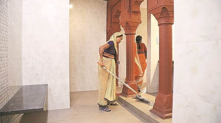 Sulabh toilets: 7 | The NGO Sulabh International and the ASI signed an MoU for setting up of two toilets each on the East and West side of the inner court of the Taj’s premises. A seven-member team looks after the four toilets. (Express photo/Abhinav Saha)