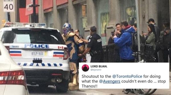 Avenger: Infinity War, thanos, canada, thanos arrested , thanos arrest photo, viral photos, avengers alternative ending, entertainment news, trending news, indian express