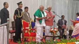 B S Yeddyurappa took oath as Karnataka CM on Thursday. (Express photo/Johnson Abraham)