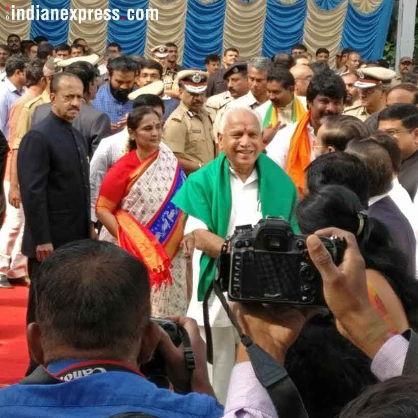 BS Yeddyurappa, Karnataka, Karnatala assembly election results 2018, Karnataka results, BSY swearing in, Bharatiya janata Party, Yeddyurappa sworn-in, yeddyurappa photos, indian national congress, Congress protests,