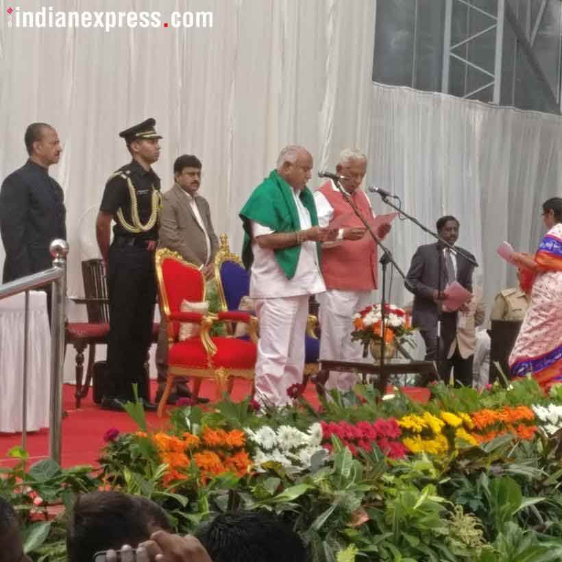 BS Yeddyurappa, Karnataka, Karnatala assembly election results 2018, Karnataka results, BSY swearing in, Bharatiya janata Party, Yeddyurappa sworn-in, yeddyurappa photos, indian national congress, Congress protests,