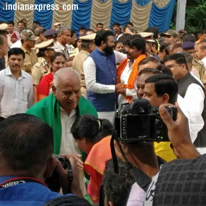 BS Yeddyurappa, Karnataka, Karnatala assembly election results 2018, Karnataka results, BSY swearing in, Bharatiya janata Party, Yeddyurappa sworn-in, yeddyurappa photos, indian national congress, Congress protests,