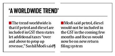 gst, petrol prices, diesel prices, goods and services tax, sushil kumar modi, fuel price under gst, indian express