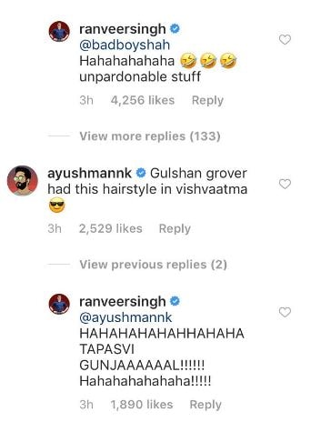 ayushmann khurrana comment on ranveer singh photo