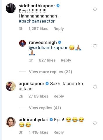 arjun kapoor comment on ranveer singh photo