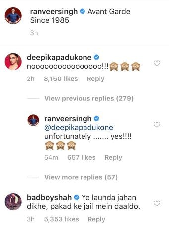 deepika padukone comment on ranveer singh photo