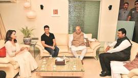 Madhuri Dixit, Amit Shah, BJP chief, Amit Shah meets Madhuri Dixit, General assembly elections 2019, Mumbai news, India news, indian express news