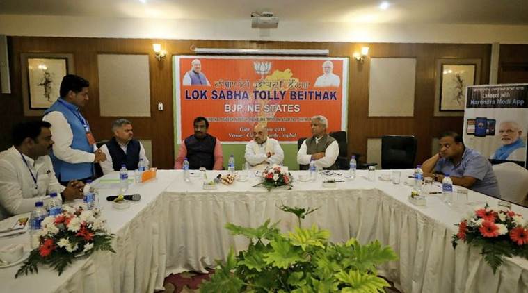   BJP leader Amit Shah at the meeting in Imphal on Saturday. (Twitter / @ AmitShah) 