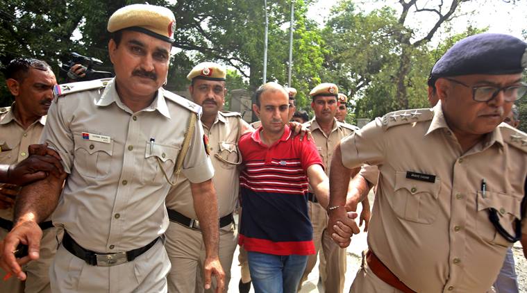 Major Nikhil Rai Handa was produced before a Delhi court on Monday. (Express photo)
