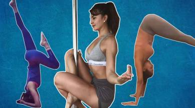 international yoga day, shilpa shetty yoga day, malaika arora yoga day, jacqueline fernandez yoga day, nargis fakhri yoga day, aerial yoga, pole yoga, Bollywood yoga, indian express, indian express news