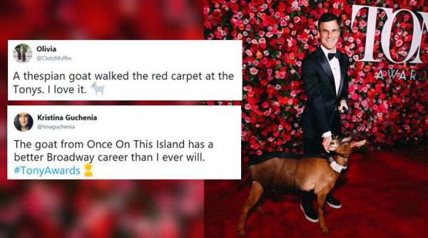 tony award, tony award 2018, tony award red carpet, goat at tony award, Once On This Island, Once On This Island goat, ooti goat tonay award, viral news, entertainment news, indian express