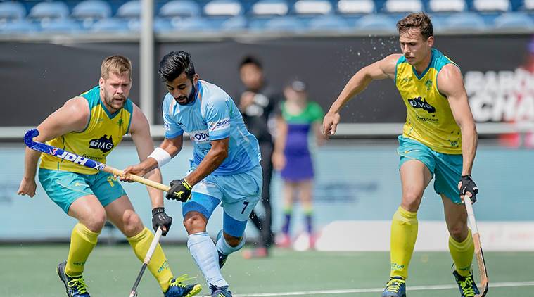 Indian and Australian hockey players in Champions Trophy