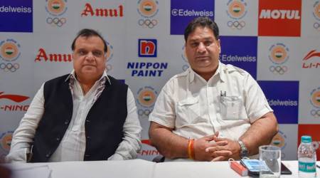 New Delhi: Indian Olympic Association (IOA) President Narinder Batra and General Secretary Rajeev Mehta during the press conference in New Delhi, on Friday. PTI Photo by Ravi Choudhary  (PTI6_2_2018_000116B)