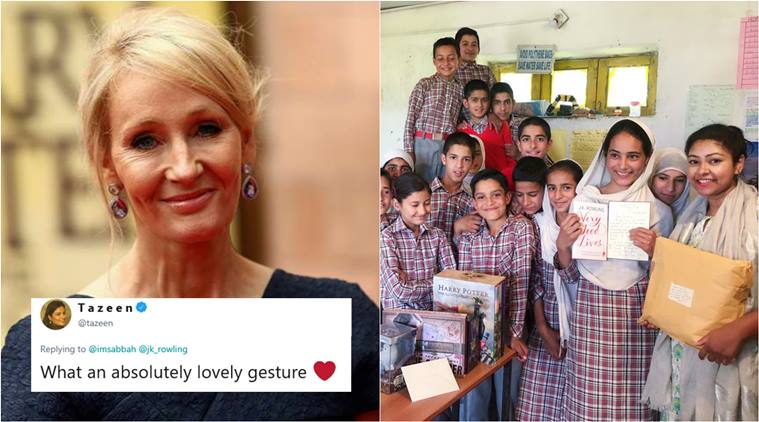 j k rowling, harry potter, j k rowling kashmir student gift, jk rowling gifts kashmir girl books, jk rowling kashmir school gifts, good news, viral news, indian express,