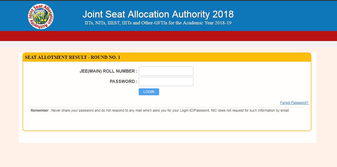 JoSAA first round seat allotment 2018 result released, check at josaa