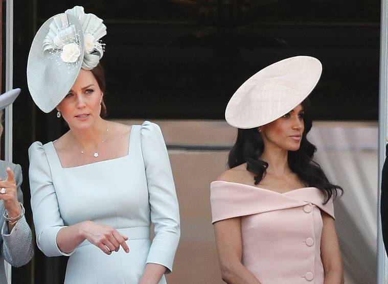 Meghan Markle trooping the colour, kate middleton trooping the colour, meghan markle queen elizabeth's birthday parade, kate middleton queen elizabeth's birthday parade, meghan markle fashion, meghan markle latest photos, indian express, indian express news