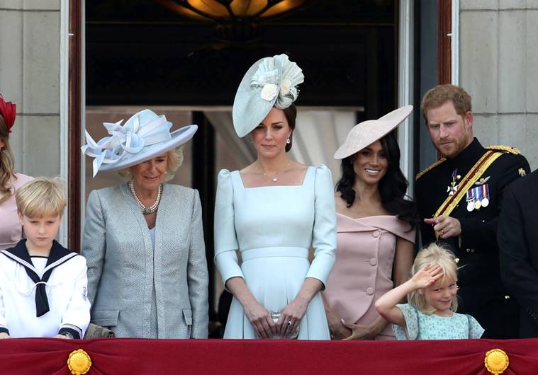 Meghan Markle trooping the colour, kate middleton trooping the colour, meghan markle queen elizabeth's birthday parade, kate middleton queen elizabeth's birthday parade, meghan markle fashion, meghan markle latest photos, indian express, indian express news