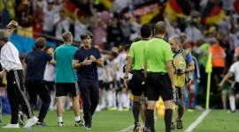 Germany head coach Joachim Loew reacts after Toni Kroos scored his side's second goal during the group F match between Germany and Sweden at the 2018 soccer World Cup in the Fisht Stadium in Sochi