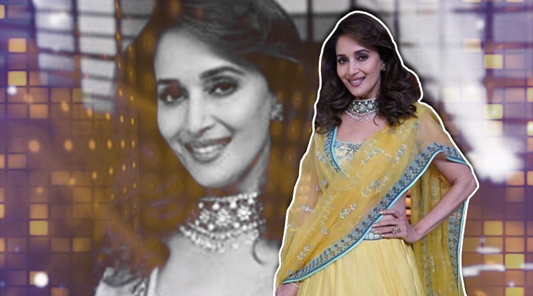 madhuri dixit in yellow lehenga