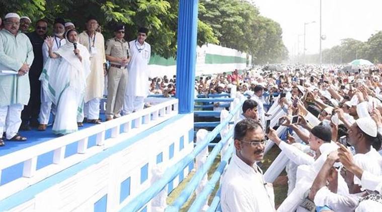 West Bengal Chief Minister Mamata Banerjee at the prayer gathering at Red Road in Kolkata on Saturday. (Twitter/@MamataOfficial)