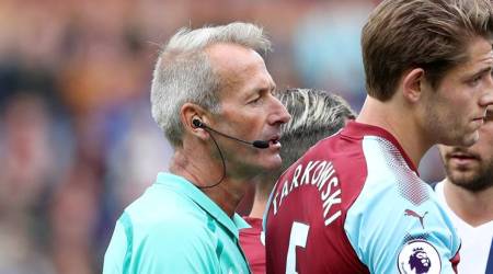 Soccer Football - Premier League - Burnley vs West Bromwich Albion - Burnley, Britain - August 19, 2017   West Bromwich Albion's Hal Robson-Kanu before being shown a red card by referee Martin Atkinson   REUTERS/Scott Heppell      EDITORIAL USE ONLY. No use with unauthorized audio, video, data, fixture lists, club/league logos or "live" services. Online in-match use limited to 45 images, no video emulation. No use in betting, games or single club/league/player publications. Please contact your account representative for further details.