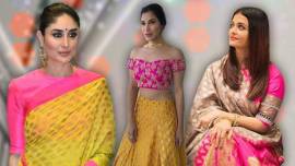 Masaba Gupta prints, Sophie Choudry Masaba Gupta skirt set, Aishwarya Rai Bachchan Masaba Gupta sari, Kareena Kapoor Khan Masaba Gupta sari, indian express, indian express news