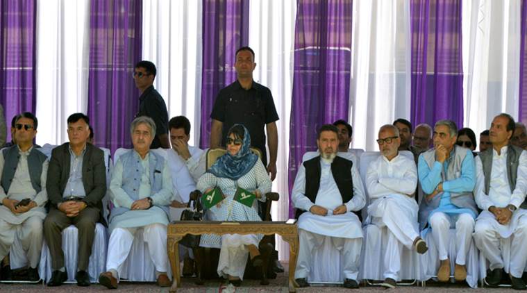 Chief Minister Mehbooba Mufti at the convention in Srinagar on Sunday. (Express photo/Shuaib Masoodi)