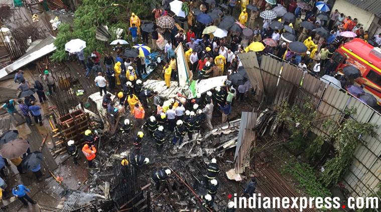mumbai, ghatkopar, plane crash, ghatkopar construction site, mumbai plane crash, pvt plane crash, indian express