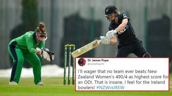 New Zealand cricket Women team, New Zealand Women highest score, New Zealand 490, Ireland, NZ vs IRE, highest score in cricket, cricket highest score, cricket news, indian express, twitter reaction
