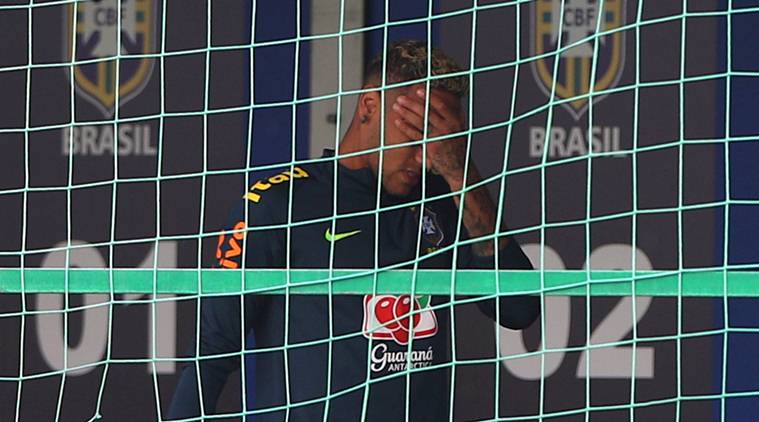 Brazil's Neymar leaves training