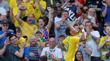 Soccer Football - International Friendly - Brazil vs Croatia - Anfield, Liverpool, Britain - June 3, 2018   Brazil's Neymar celebrates scoring their first goal    Action Images via Reuters/Andrew Boyers