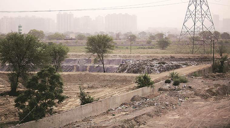 Garbage disposal stopped at the Sector 123 site. (Express photo/Praveen Khanna)