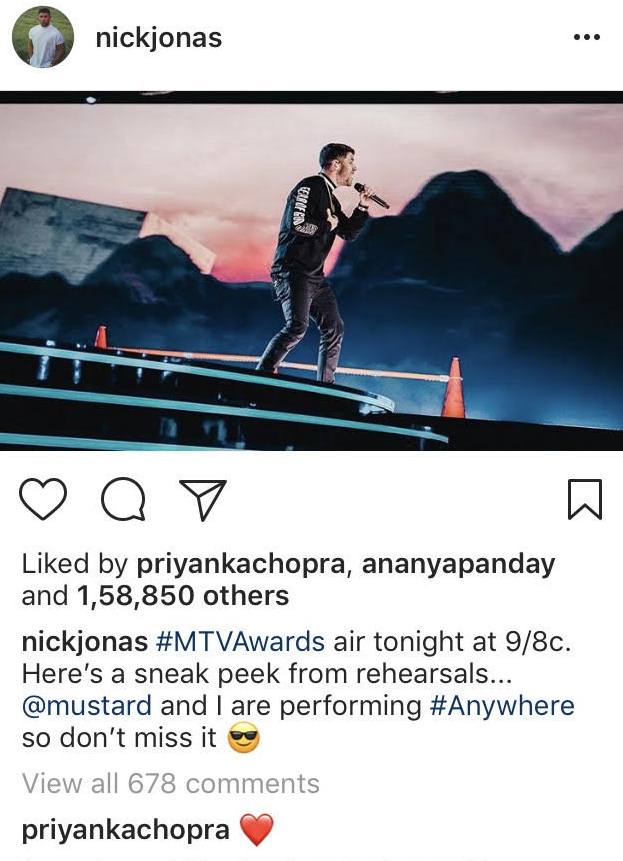 priyanka chopra comment on nick jonas picture